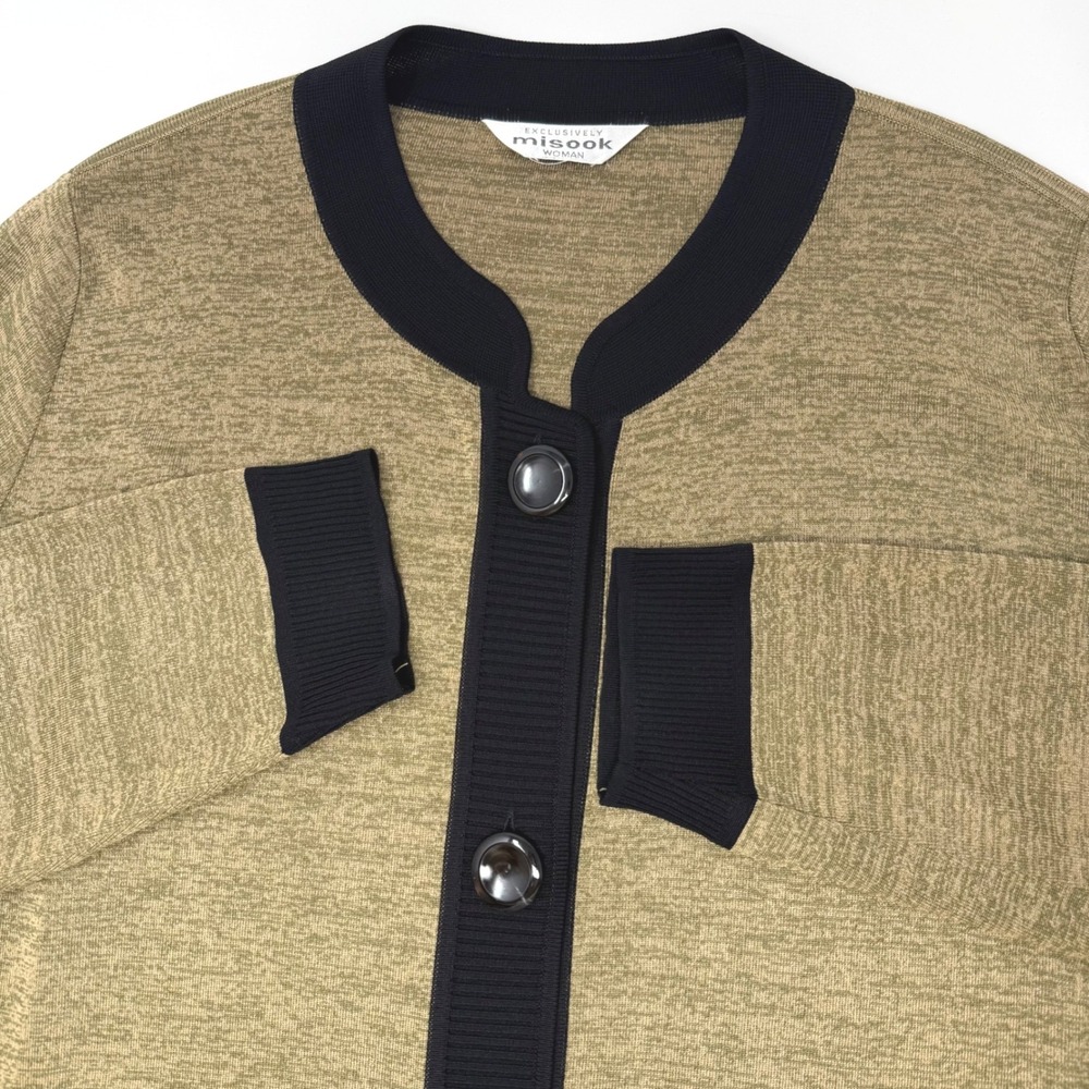 Misook Womens Size 2X Knit Cardigan Jacket Olive Green Black Contrast Trim